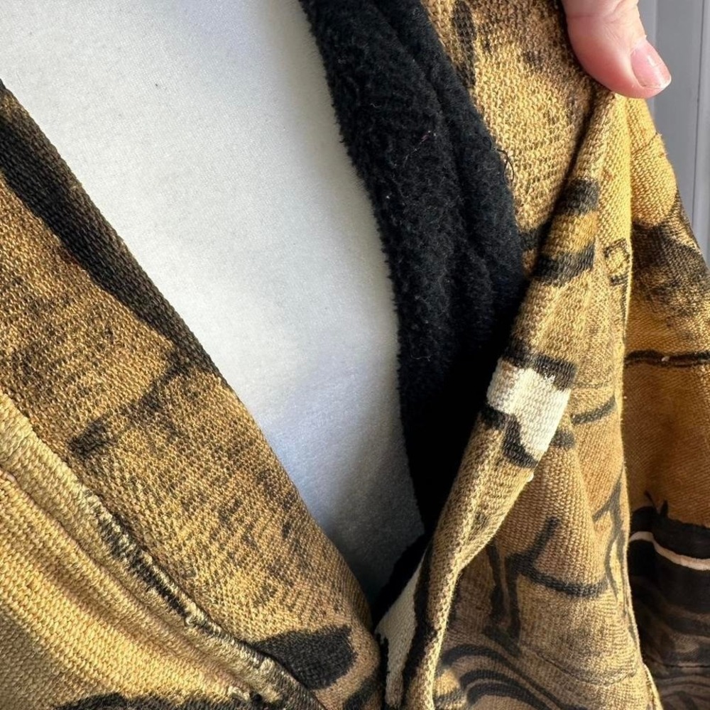 EPIC RARE Vintage Mudcloth Jacket! Fleece Lined & Oversized! Trench Coat Length - Picture 5 of 5